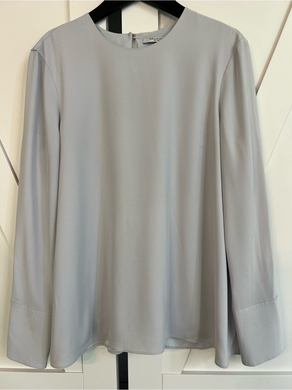 MM Lafleur Light Blue/Gray Long-Sleeve Crewneck Blouse